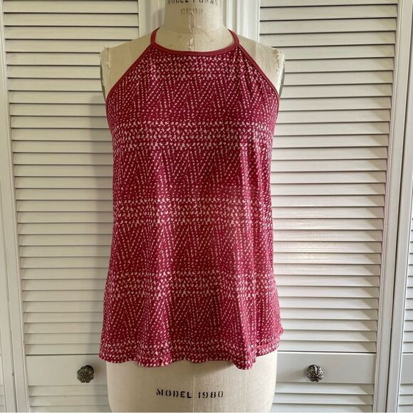 Prana Racerback Crimson Red & White Tank Top Sz-L - Picture 1 of 9